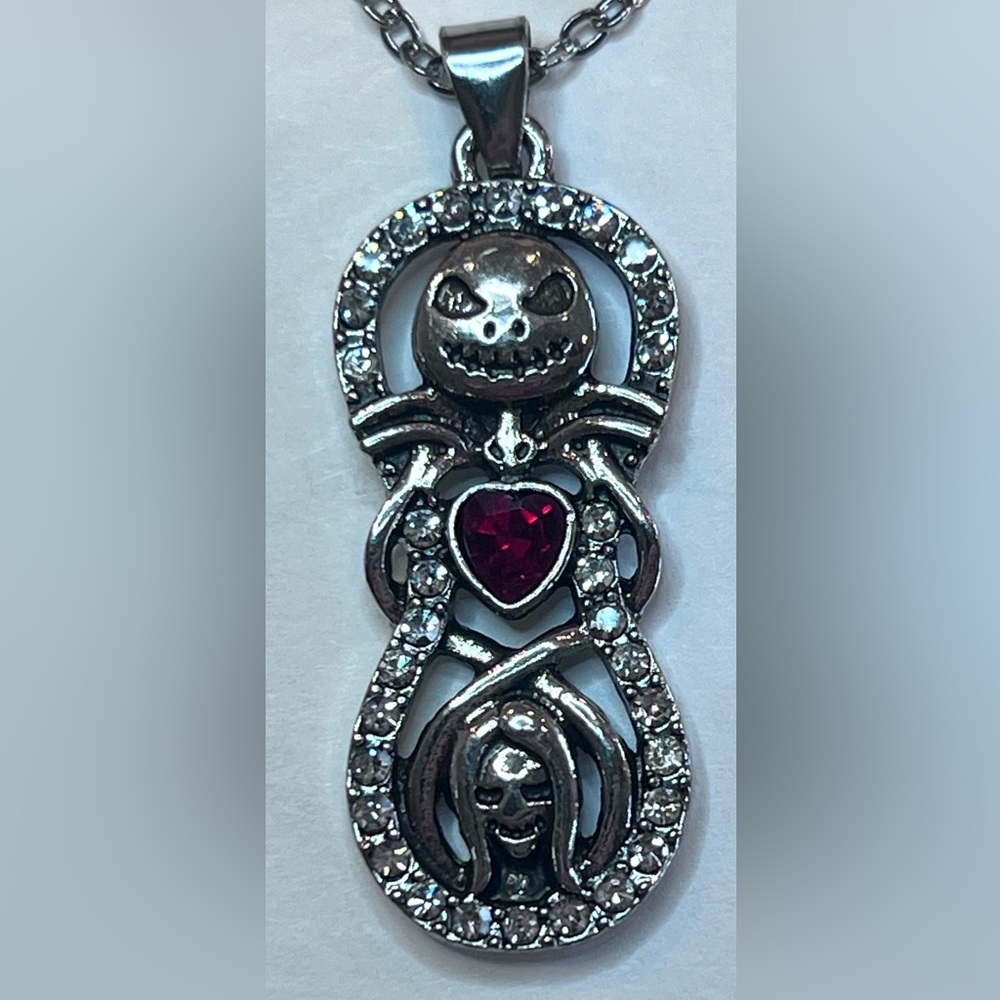 Nightmare Before Christmas Jack & Sally Bling Infinity Love Red Heart Necklace